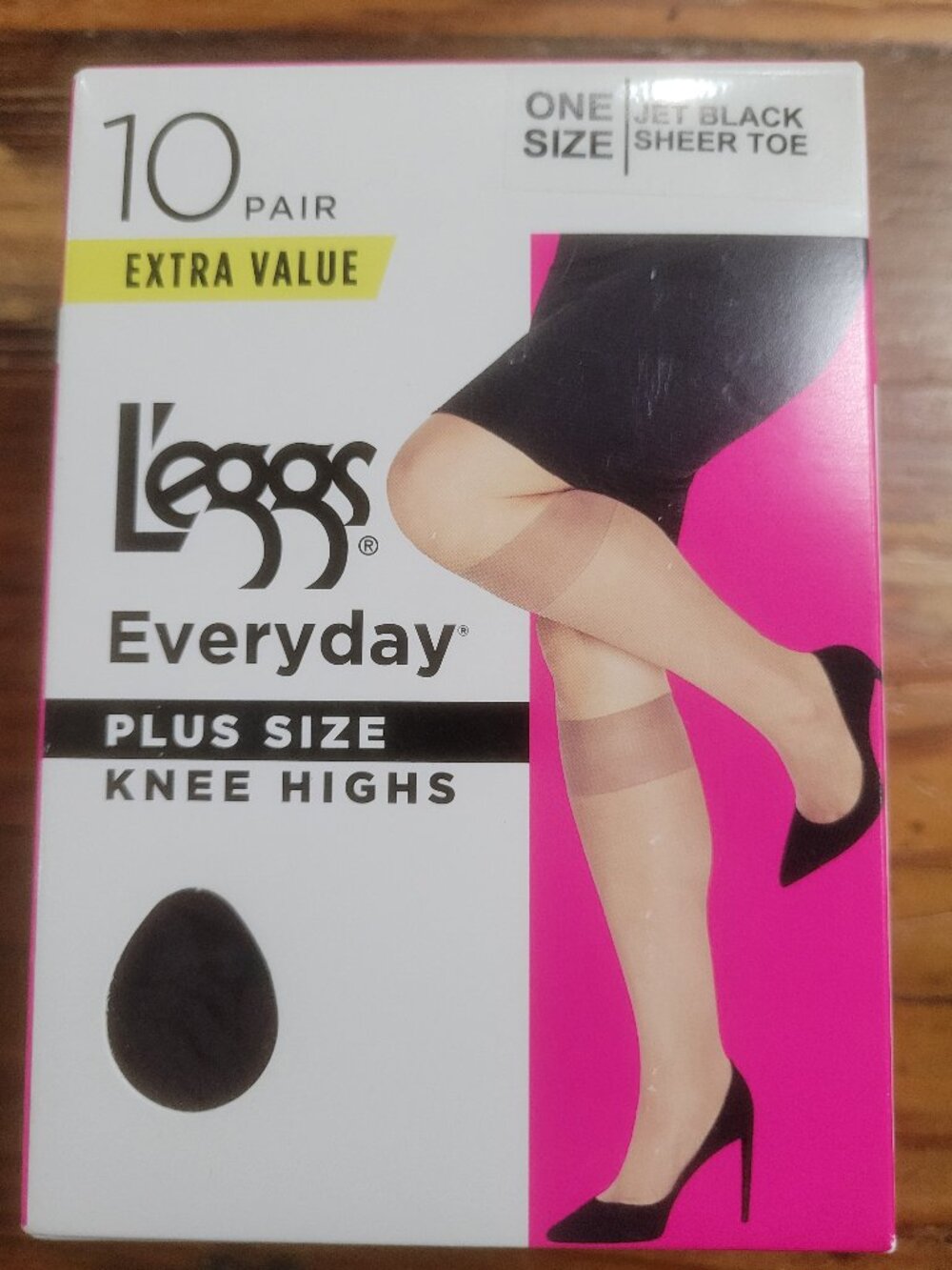 L'eggs Everyday PLUS SIZE Knee Highs 10 Pair Package Sheer Toe Jet Black New